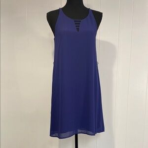 Naked Zebra Dress Mini Spaghetti Straps Deep V Front and Back Royal Blue Small